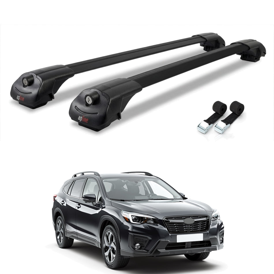 Roof Bars Compatible with Subaru Evoltis 2019-2025, Black, 2 Bars with Straps