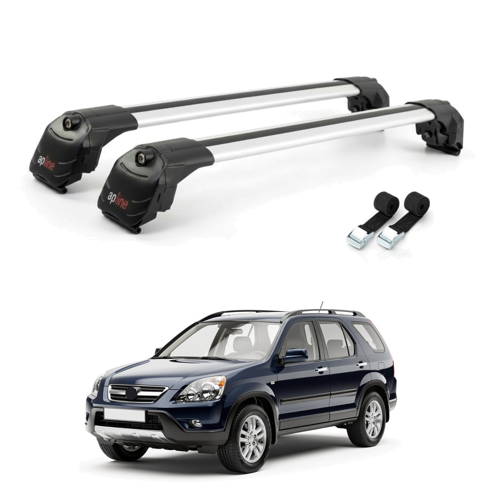 Roof Bars Compatible with Honda CR-V 2 2002-2006, Grey, 2 Bars with Straps