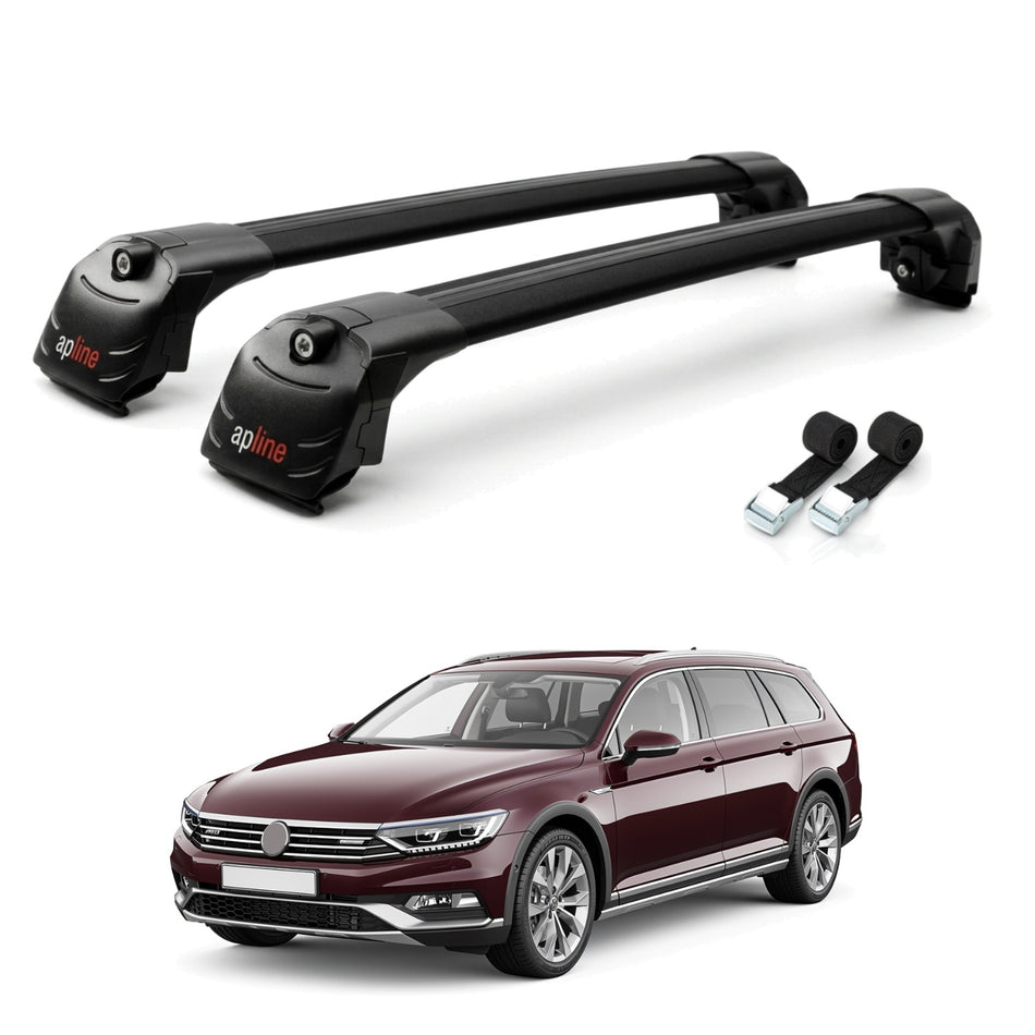 Roof Bars Compatible with Volkswagen Passat B8 (3G) Alltrack 2016-2023, Black, 2 Bars with Straps