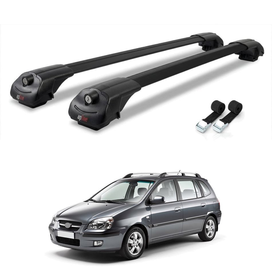 Roof Bars Compatible with Hyundai Matrix (FC) 2001-2010, Black, 2 Bars with Straps