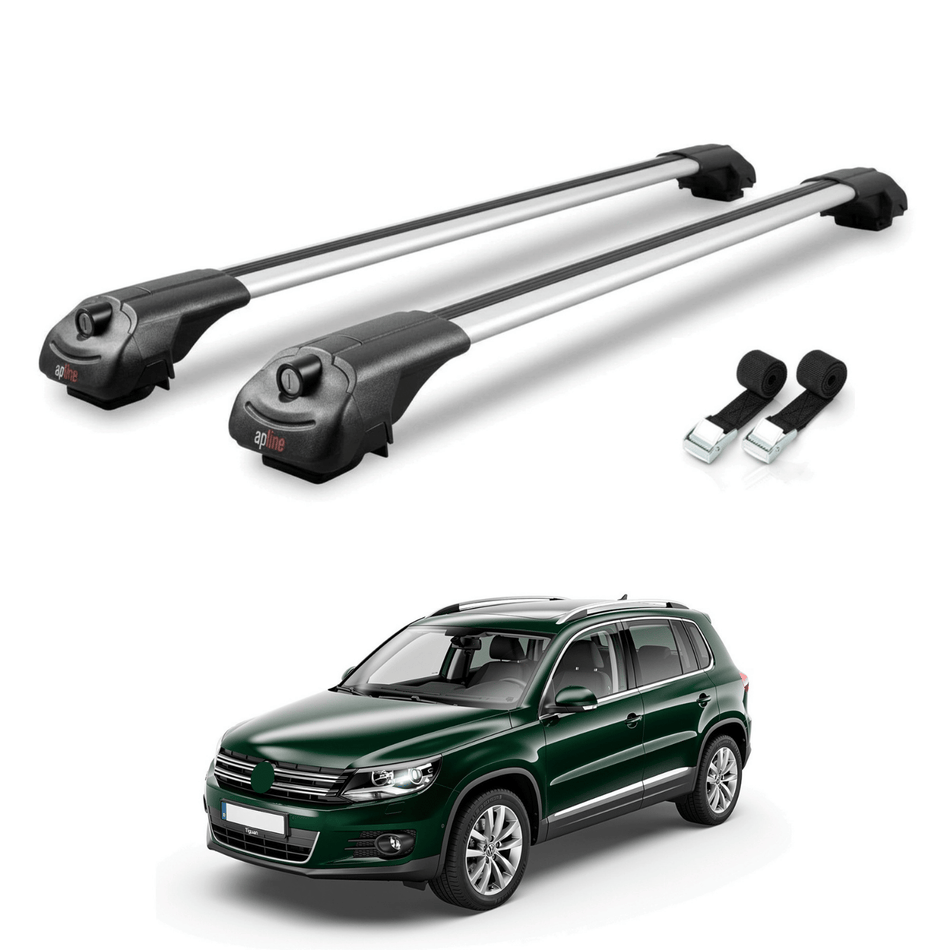 Roof Bars Compatible with Volkswagen Tiguan (5N) 2007-2016, Grey, 2 Bars with Straps.