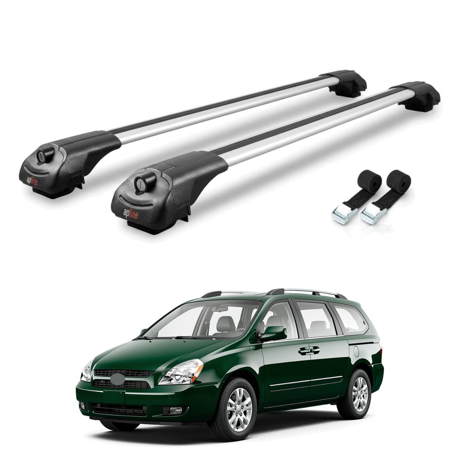 Roof Bars Compatible with Kia Sedona 2 (VQ) 2006-2012, Grey, 2 Bars with Straps.