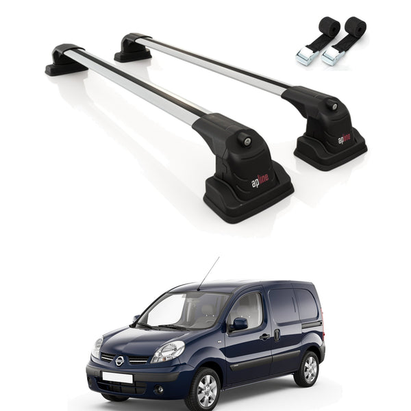 Roof Bars Compatible with Nissan Kubistar 1996-2007, Grey, 2 Bars with Straps