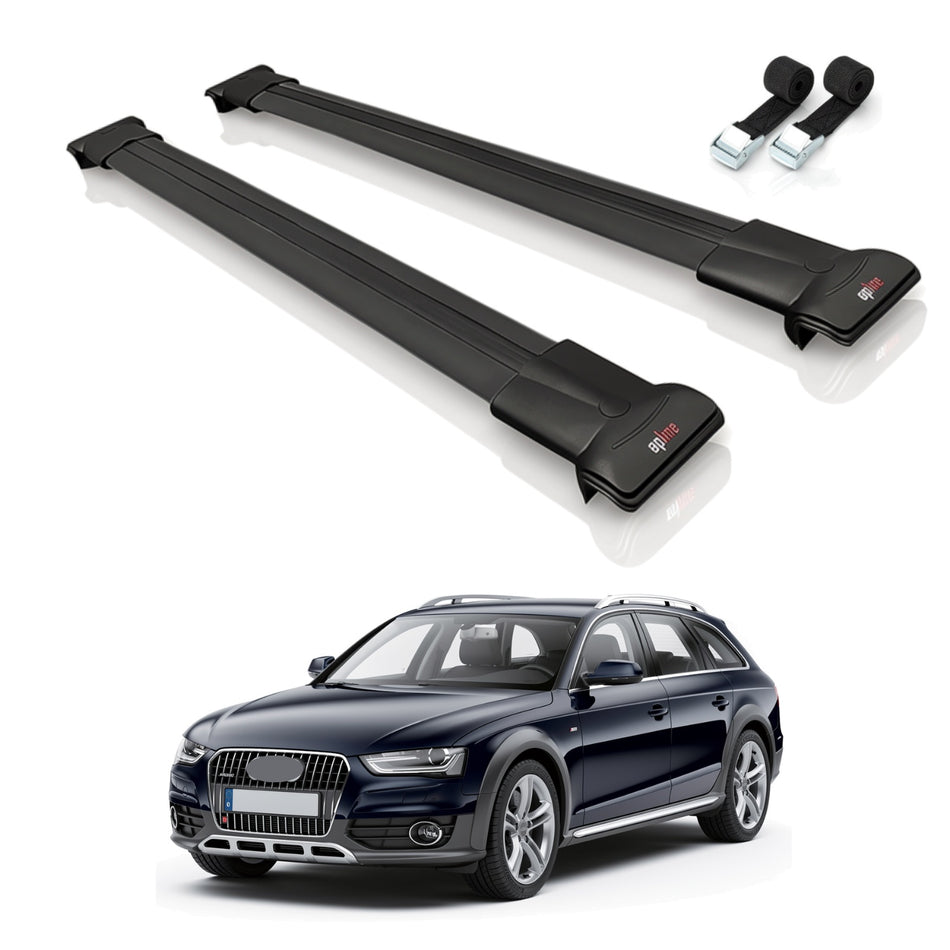 Roof Bars Compatible with A4 (B8) Allroad 2009-2015, Black, 2 Bars with Straps