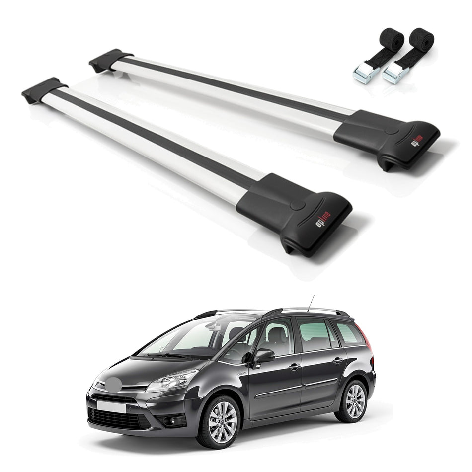 Roof Bars Compatible with Citroen Grand C4 Picasso 2007-2012, Grey, 2 Bars with Straps