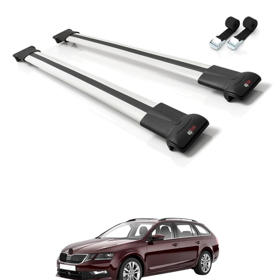 Roof Bars Compatible with Skoda Octavia 3 (5E) SW Pre-Facelift 2013-2017, Grey, 2 Bars with Straps