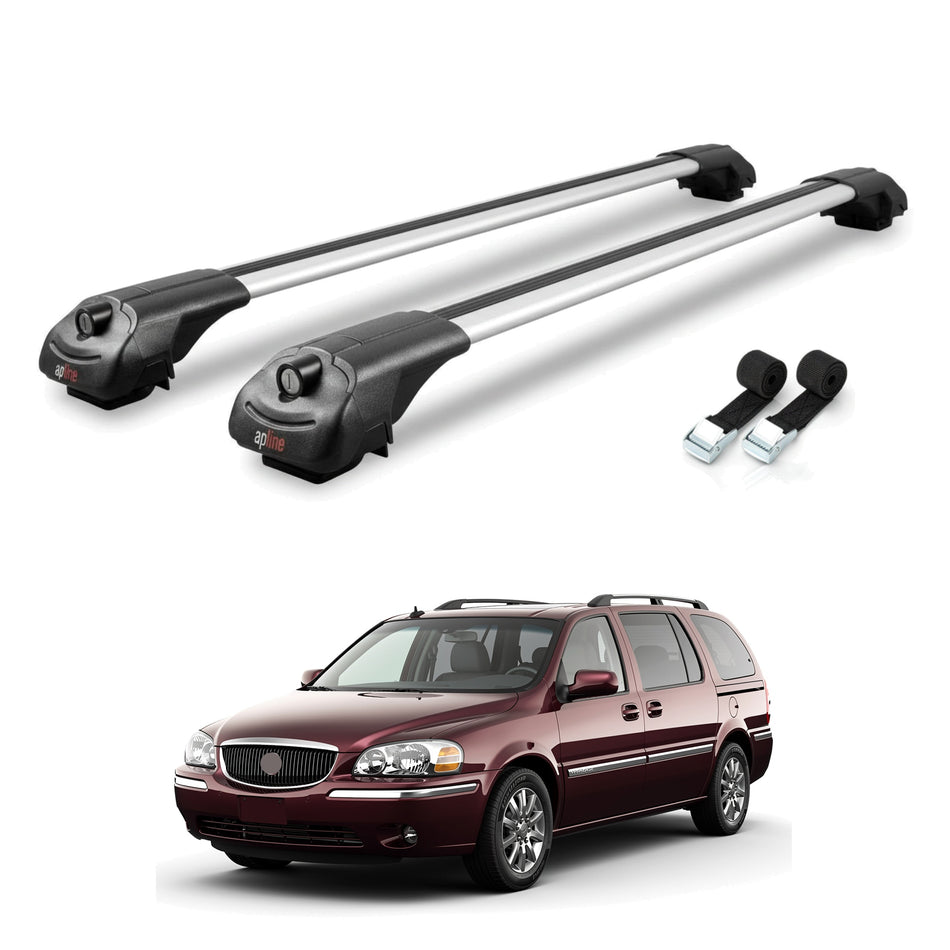Roof Bars Compatible with Buick Terraza CXL 2004-2008, Grey, 2 Bars with Straps.