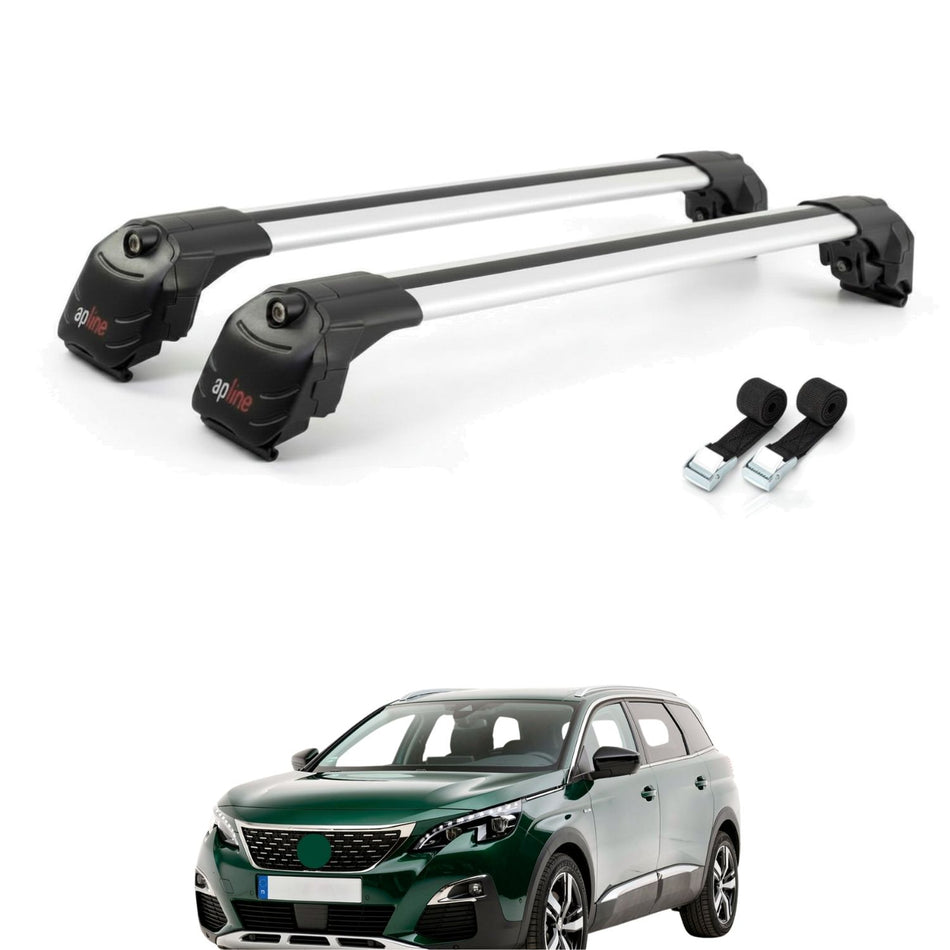 Roof Bars Compatible with Peugeot 5008 2025-2026, Grey, 2 Bars with Straps