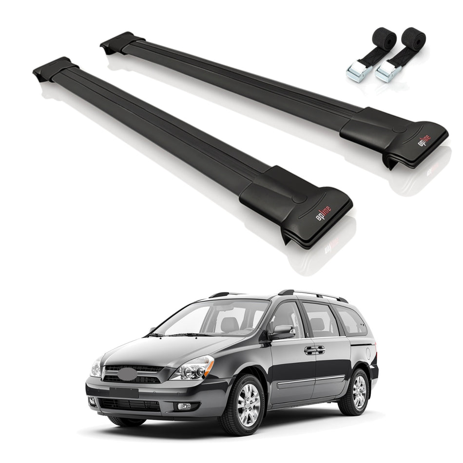 Roof Bars Compatible with Kia Sedona 2 (VQ) 2006-2012, Black, 2 Bars with Straps