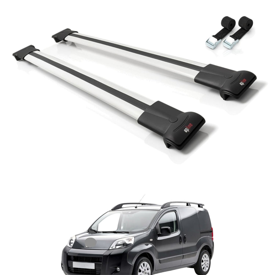 Roof Bars Compatible with Peugeot Bipper 2008-2017, Grey, 2 Bars with Straps
