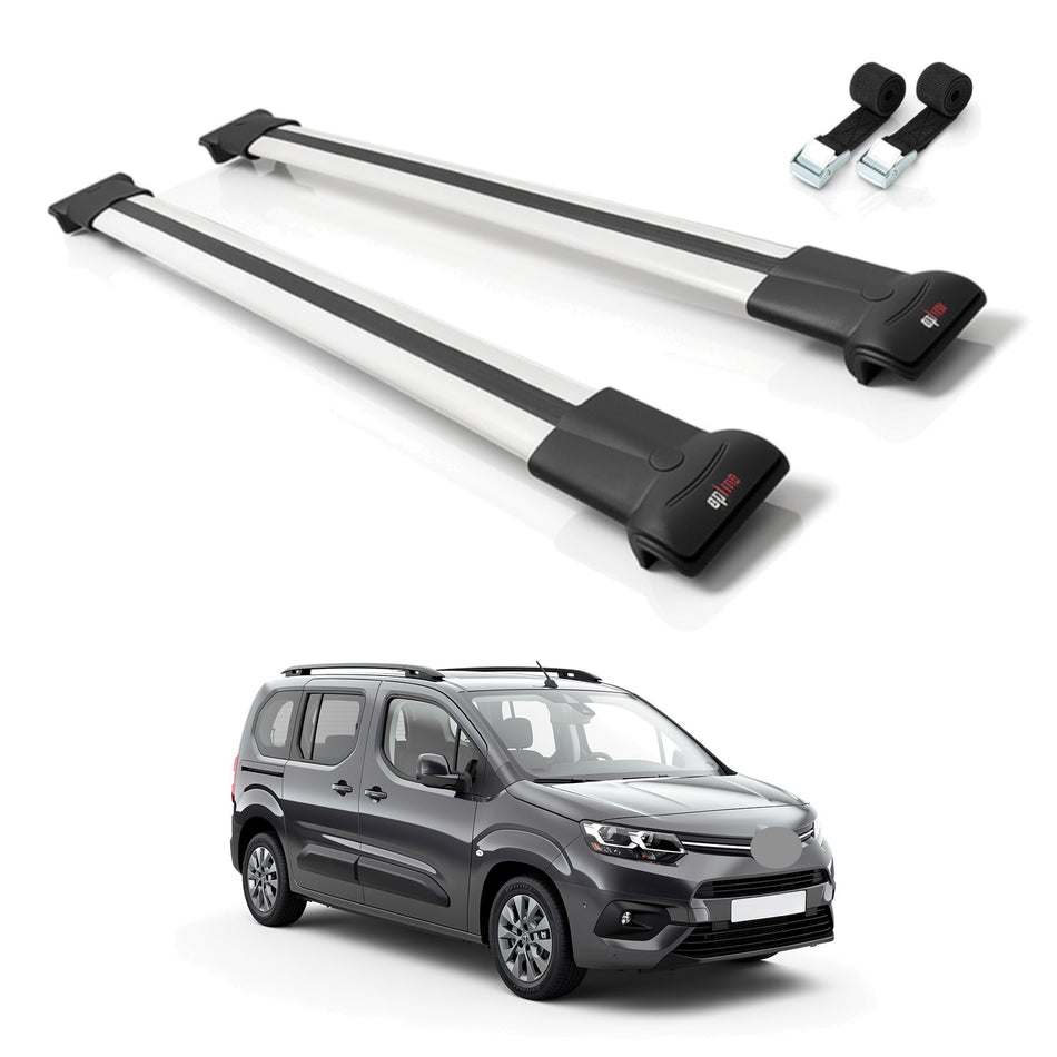 Roof Bars Compatible with Toyota Proace City Verso 2019-2022, Grey, 2 Bars with Straps