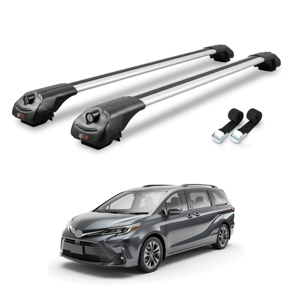 Roof Bars Compatible with Toyota Sienna 4 (XL40) 2021-2025, Grey, 2 Bars with Straps.