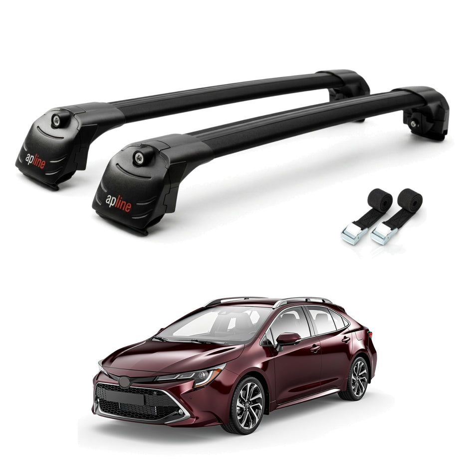 Roof Bars Compatible with Toyota Corolla Touring (E210) 2019-2025, Black, 2 Bars with Straps