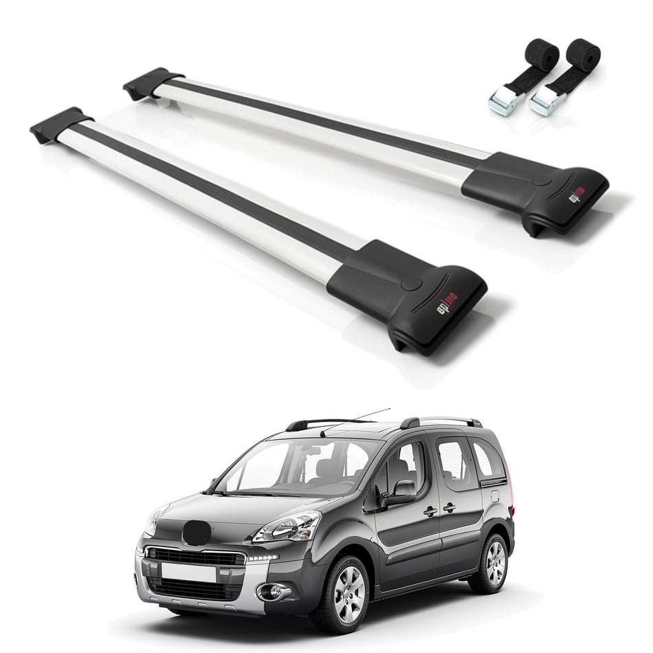 Roof Bars Compatible with Peugeot Partner 2 Tepee 2008-2018, Grey, 2 Bars with Straps