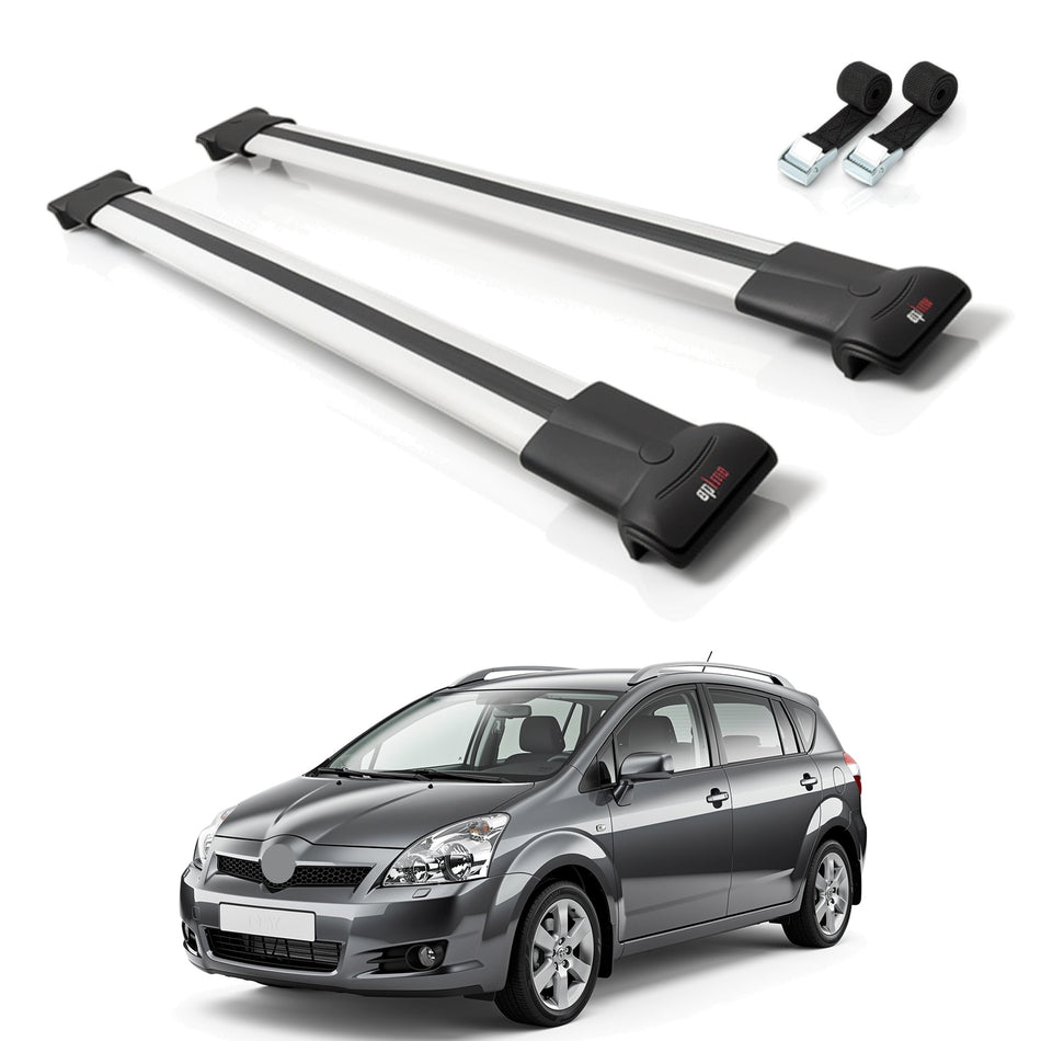 Roof Bars Compatible with Toyota Corolla Verso 2 (AR10) 2004-2010, Grey, 2 Bars with Straps