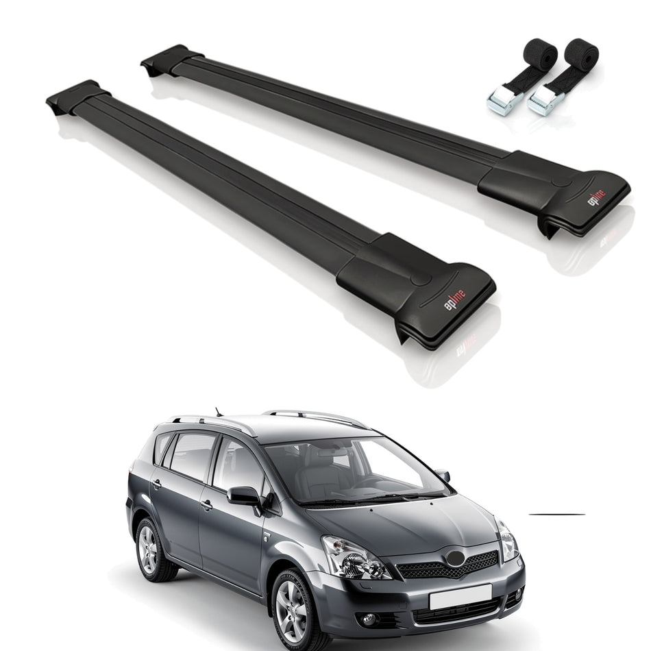 Roof Bars Compatible with Toyota Corolla Verso (E120) 2001-2004, Black, 2 Bars with Straps