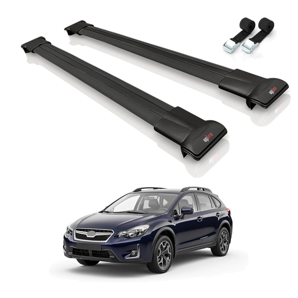 Roof Bars Compatible with Subaru XV 2013-2017, Black, 2 Bars with Straps