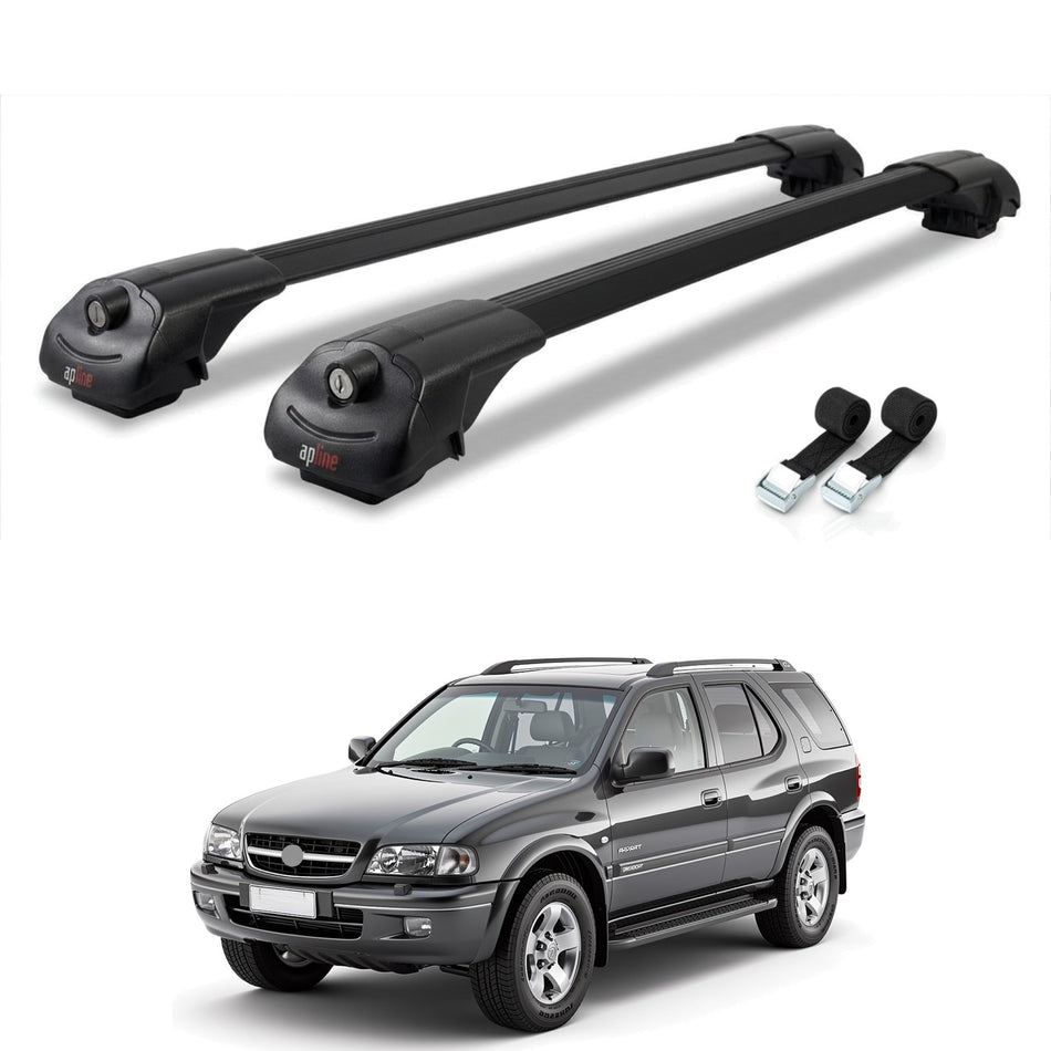 Roof Bars Compatible with Holden Frontera Sport 2 1999-2004, Black, 2 Bars with Straps