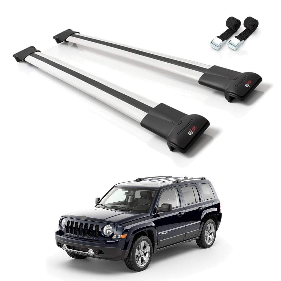 Roof Bars Compatible with Jeep Patriot 2007-2017, Grey, 2 Bars with Straps