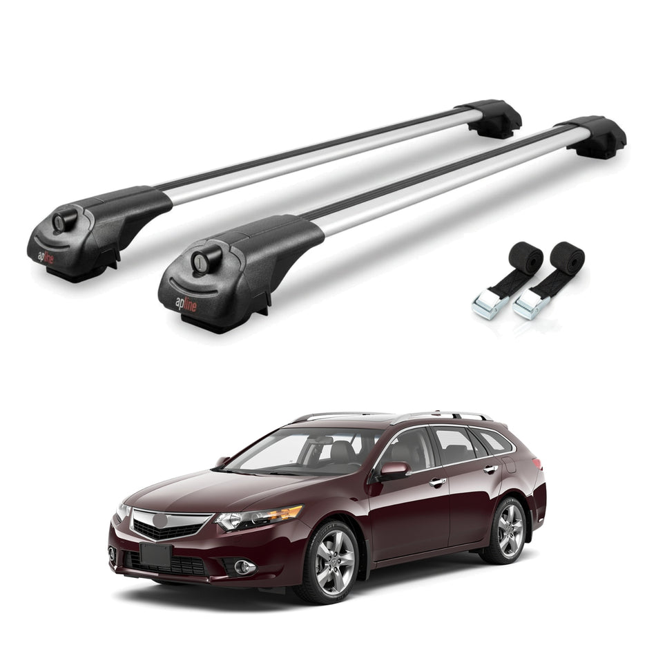 Roof Bars Compatible with Acura TSX Sportwagon 2011-2014, Grey, 2 Bars with Straps.