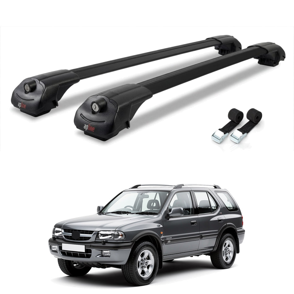 Roof Bars Compatible with Vauxhall Frontera 2 1999-2004, Black, 2 Bars with Straps
