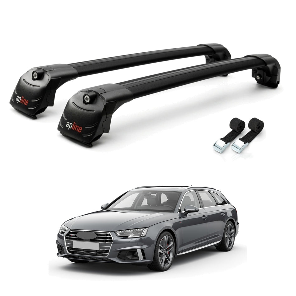 Roof Bars Compatible with Audi A4 (B9) Avant 2016-2025, Black, 2 Bars with Straps