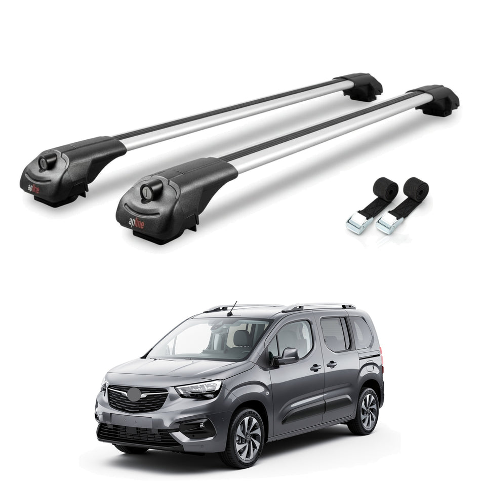 Roof Bars Compatible with Vauxhall Combo E Life 2019-2023, Grey, 2 Bars with Straps.
