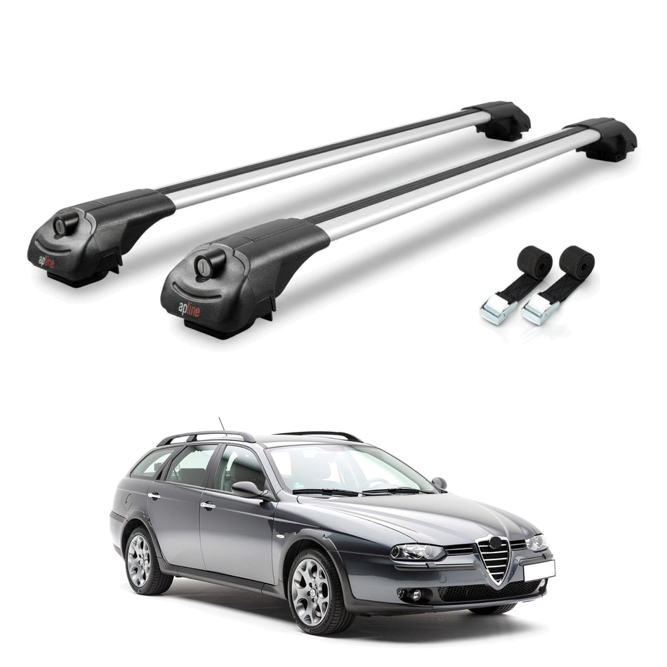Roof Bars Compatible with Alfa Romeo 156 (T932) Crosswagon 2003-2007, Grey, 2 Bars with Straps.