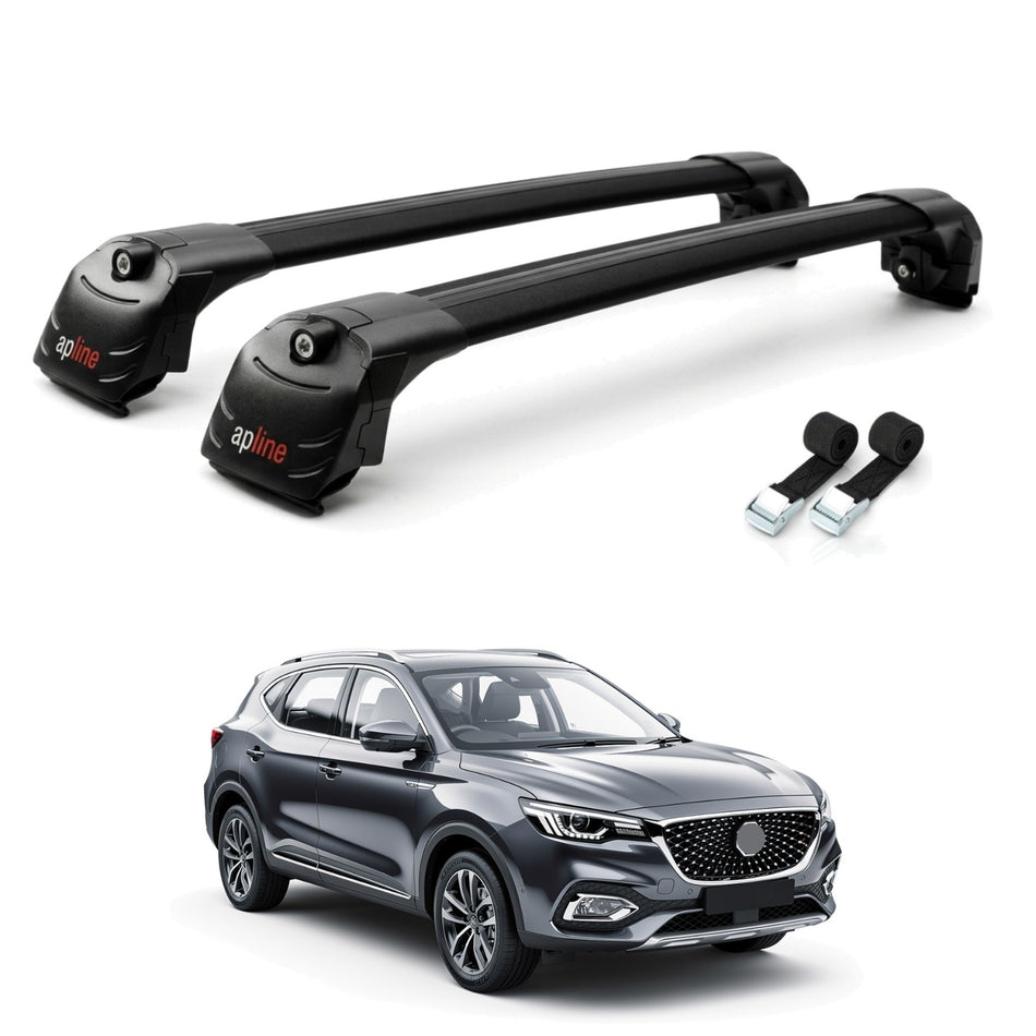 Roof Bars Compatible with MG HS (AS23) 2018-2024, Black, 2 Bars with Straps