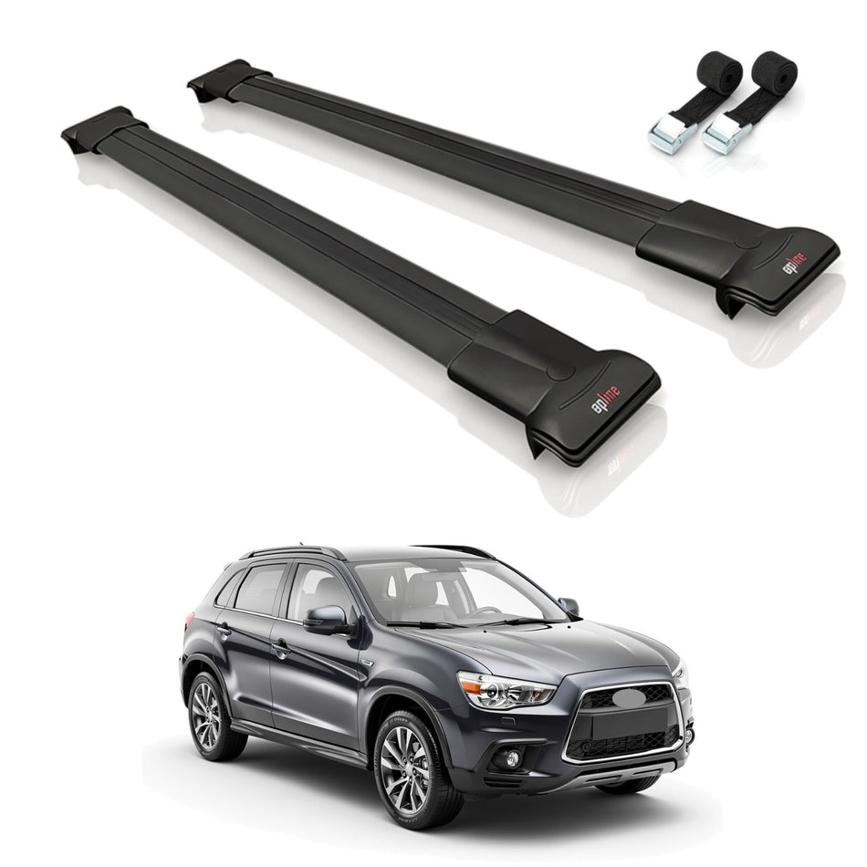 Roof Bars Compatible with Mitsubishi ASX (GA) 2010-2022, Black, 2 Bars with Straps