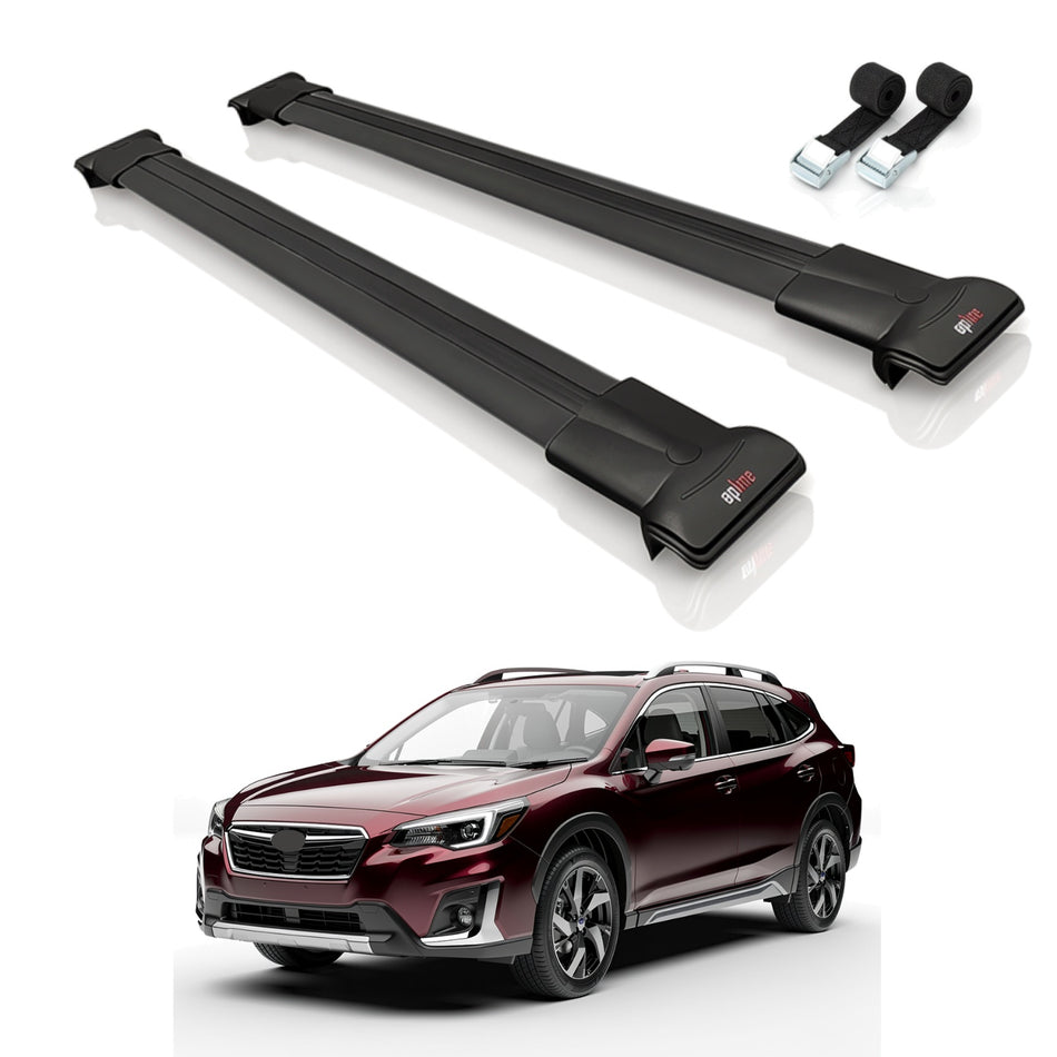 Roof Bars Compatible with Subaru Evoltis 2019-2025, Black, 2 Bars with Straps