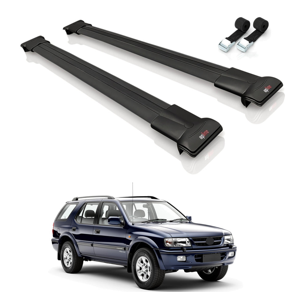 Roof Bars Compatible with Holden Frontera Sport 1992-1998, Black, 2 Bars with Straps