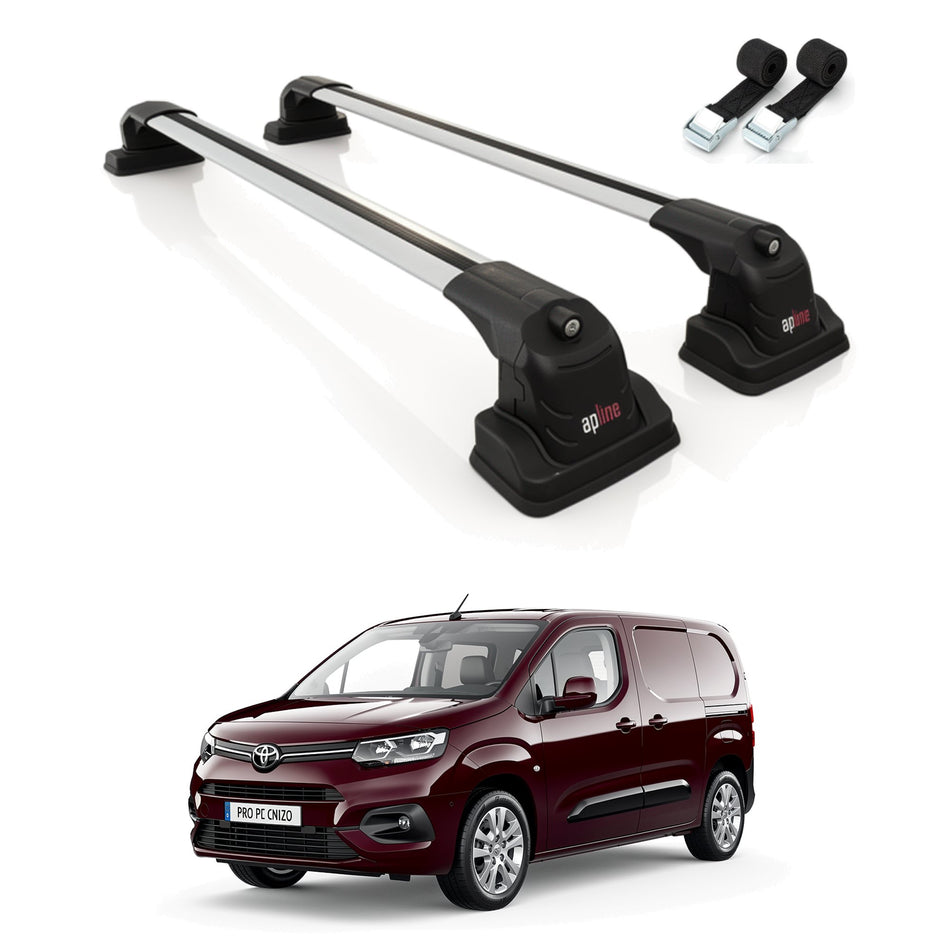 Roof Bars Compatible with Toyota Proace City 2019-2025, Grey, 2 Bars with Straps