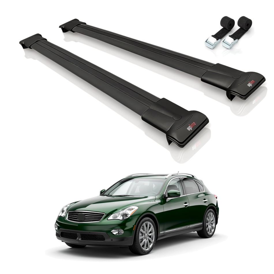 Roof Bars Compatible with Infiniti EX35 EX37 2008-2013, Black, 2 Bars with Straps