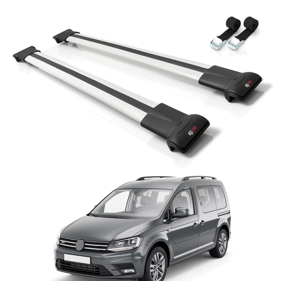Roof Bars Compatible with Volkswagen Caddy 3 (SA) 2015-2019, Grey, 2 Bars with Straps