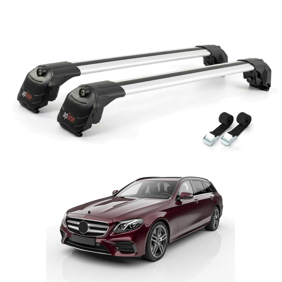 Roof Bars Compatible with Mercedes E-Class Estate 2024-2025, Grey, 2 Bars with Straps
