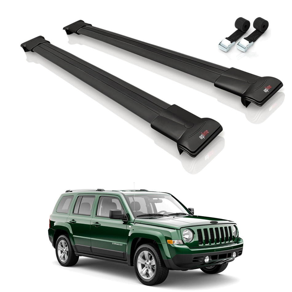 Roof Bars Compatible with Jeep Patriot 2007-2017, Black, 2 Bars with Straps