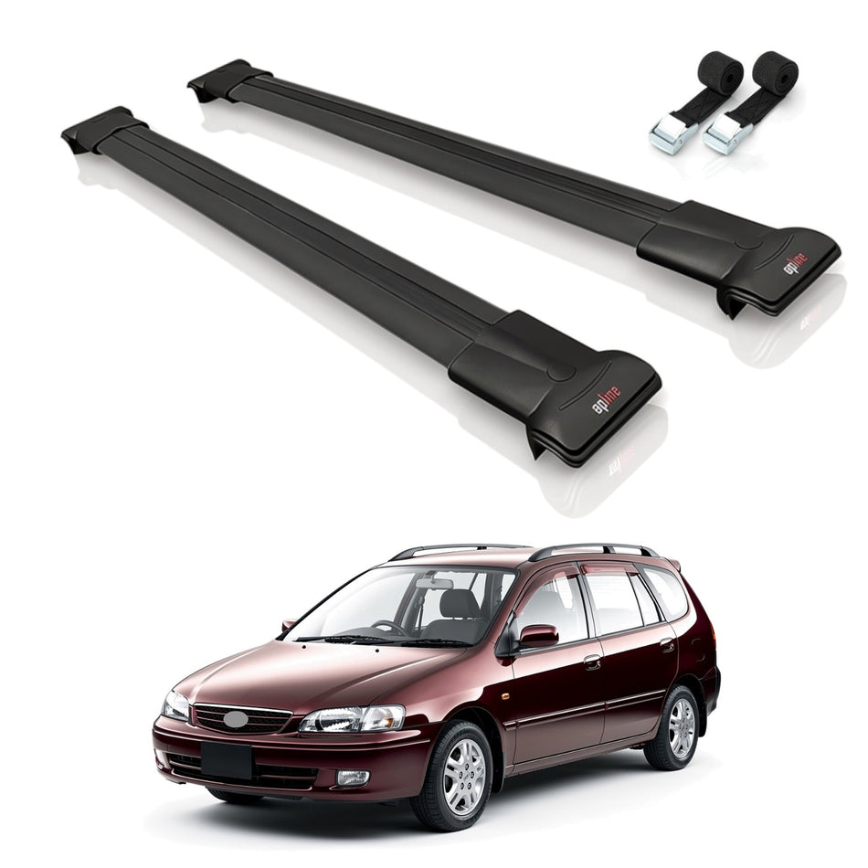 Roof Bars Compatible with Toyota Corolla Spacio (E110) 1997-2001, Black, 2 Bars with Straps