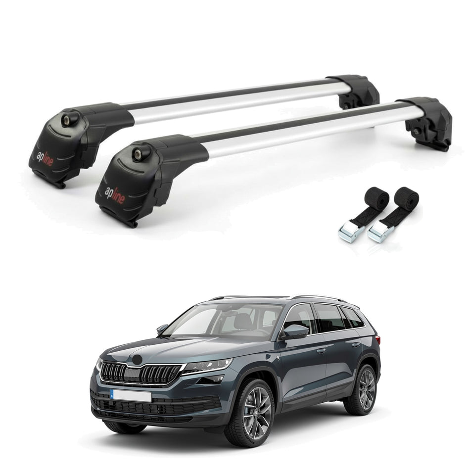 Roof Bars Compatible with Skoda Kodiaq 2024-2025, Grey, 2 Bars with Straps