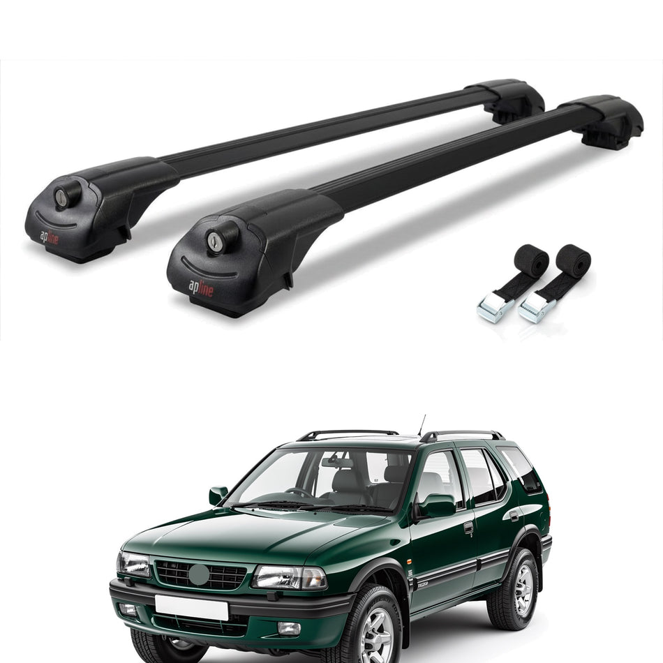 Roof Bars Compatible with Vauxhall Frontera Sport 1992-1998, Black, 2 Bars with Straps