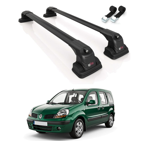 Roof Bars Compatible with Nissan Kubistar 1996-2007, Black, 2 Bars with Straps