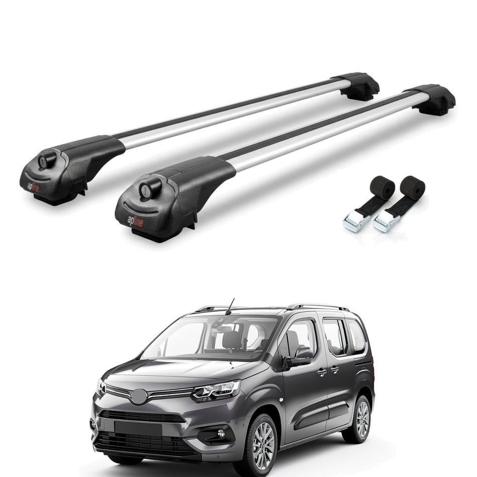 Roof Bars Compatible with Toyota Proace City Verso 2019-2022, Grey, 2 Bars with Straps.