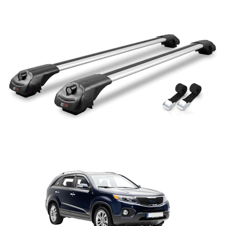Roof Bars Compatible with Kia Sorento 2 (XM) 2010-2014, Grey, 2 Bars with Straps.