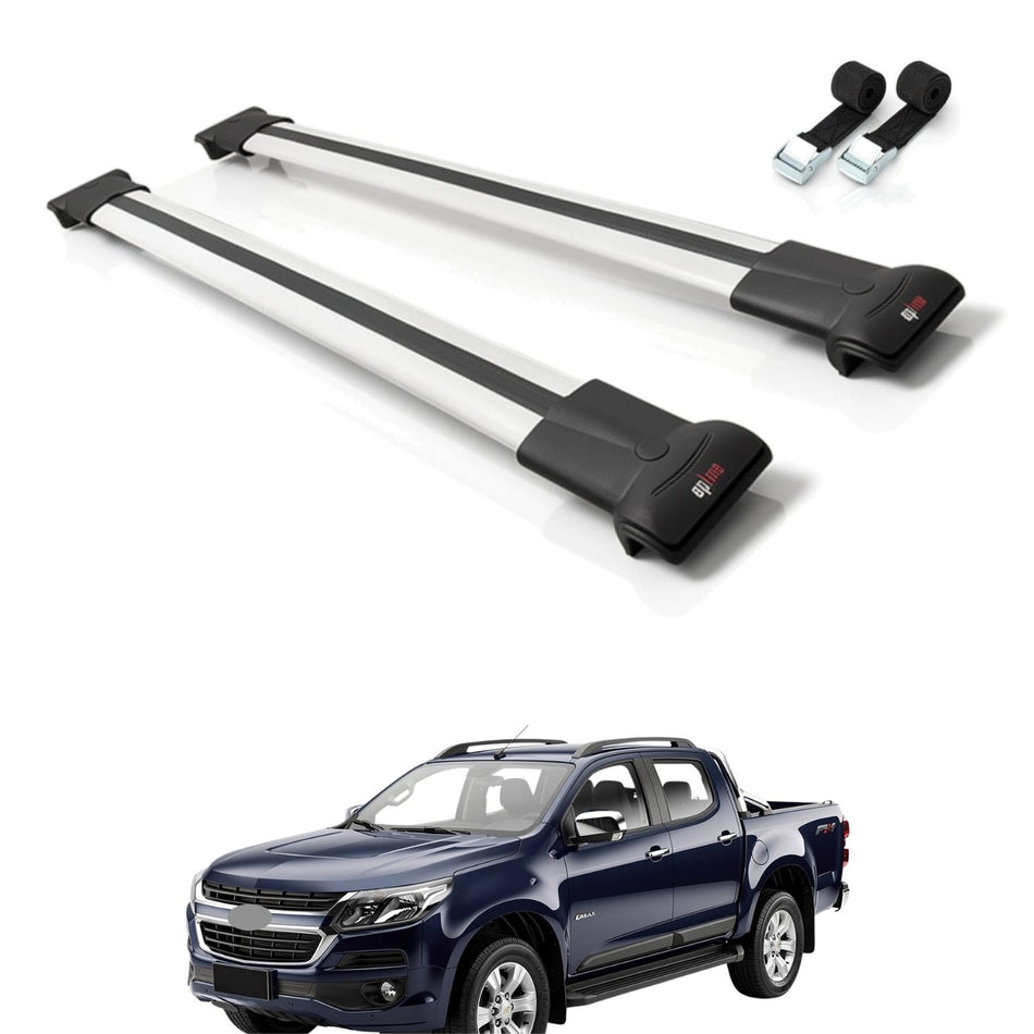 Roof Bars Compatible with Chevrolet D-Max (RT85) 2016-2019, Grey, 2 Bars with Straps