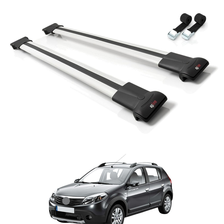 Roof Bars Compatible with Dacia Sandero Stepway 2008-2012, Grey, 2 Bars with Straps