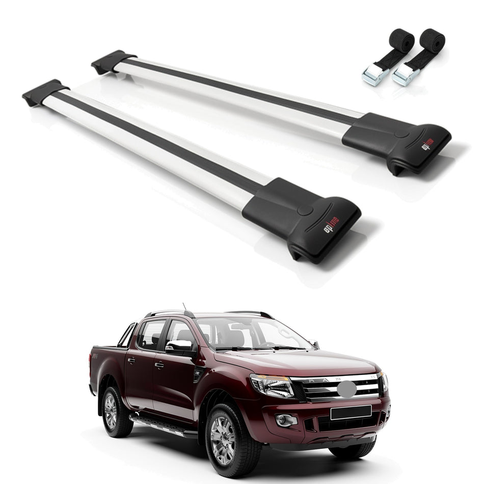 Roof Bars Compatible with Ford Ranger (P375) 2011-2022, Grey, 2 Bars with Straps