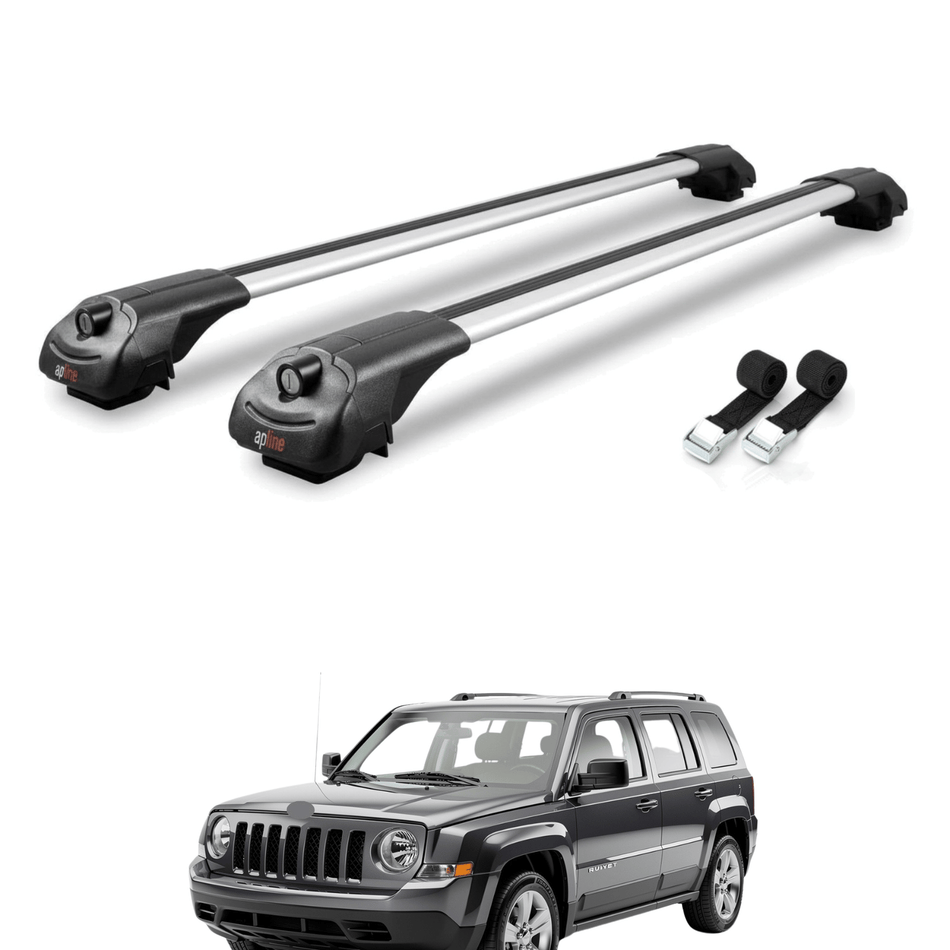 Roof Bars Compatible with Jeep Patriot 2007-2017, Grey, 2 Bars with Straps.