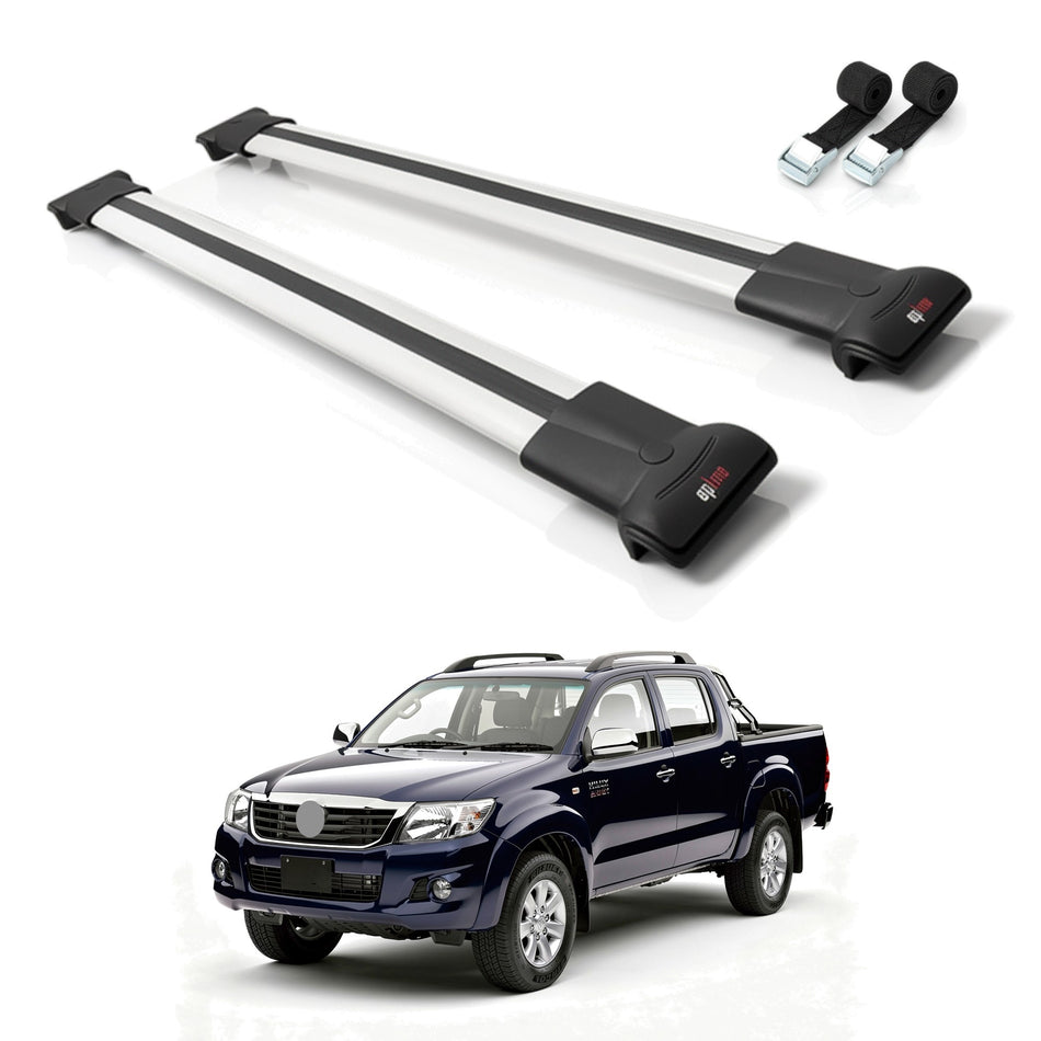 Roof Bars Compatible with Toyota Hilux 7 (AN30) 2005-2015, Grey, 2 Bars with Straps