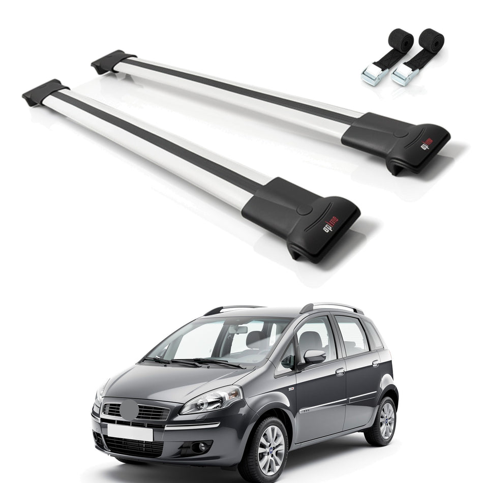 Roof Bars Compatible with Fiat Idea 2003-2012, Grey, 2 Bars with Straps