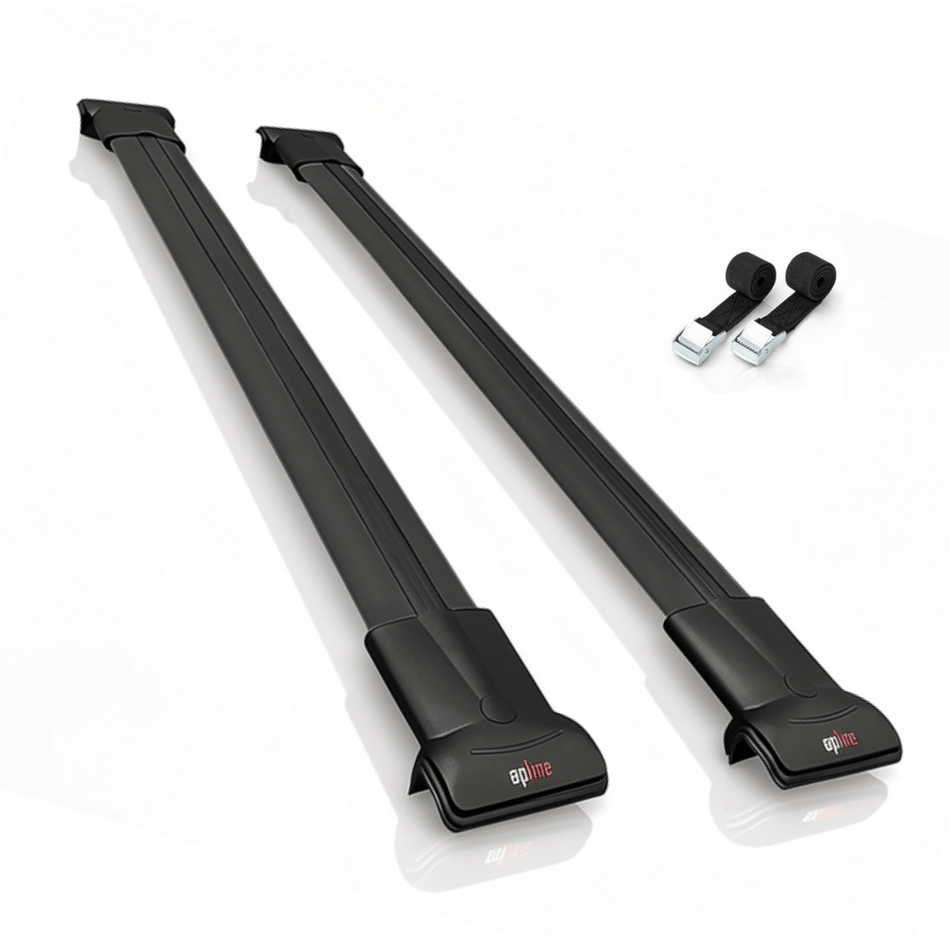 Roof Bars Compatible with Volkswagen Caddy 3 (2K) 2011-2015, Black, 2 Bars with Straps
